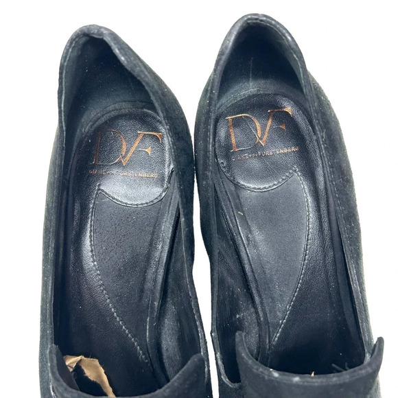Diane von Furstenberg Felicity Black Suede Loafer Heels Size 7.5 - Picture 7 of 9